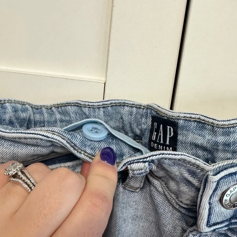 Gap Kids Girls Sz 10 Light‎ Wash 70s Flare Jeans Distressed Adjustable Waist